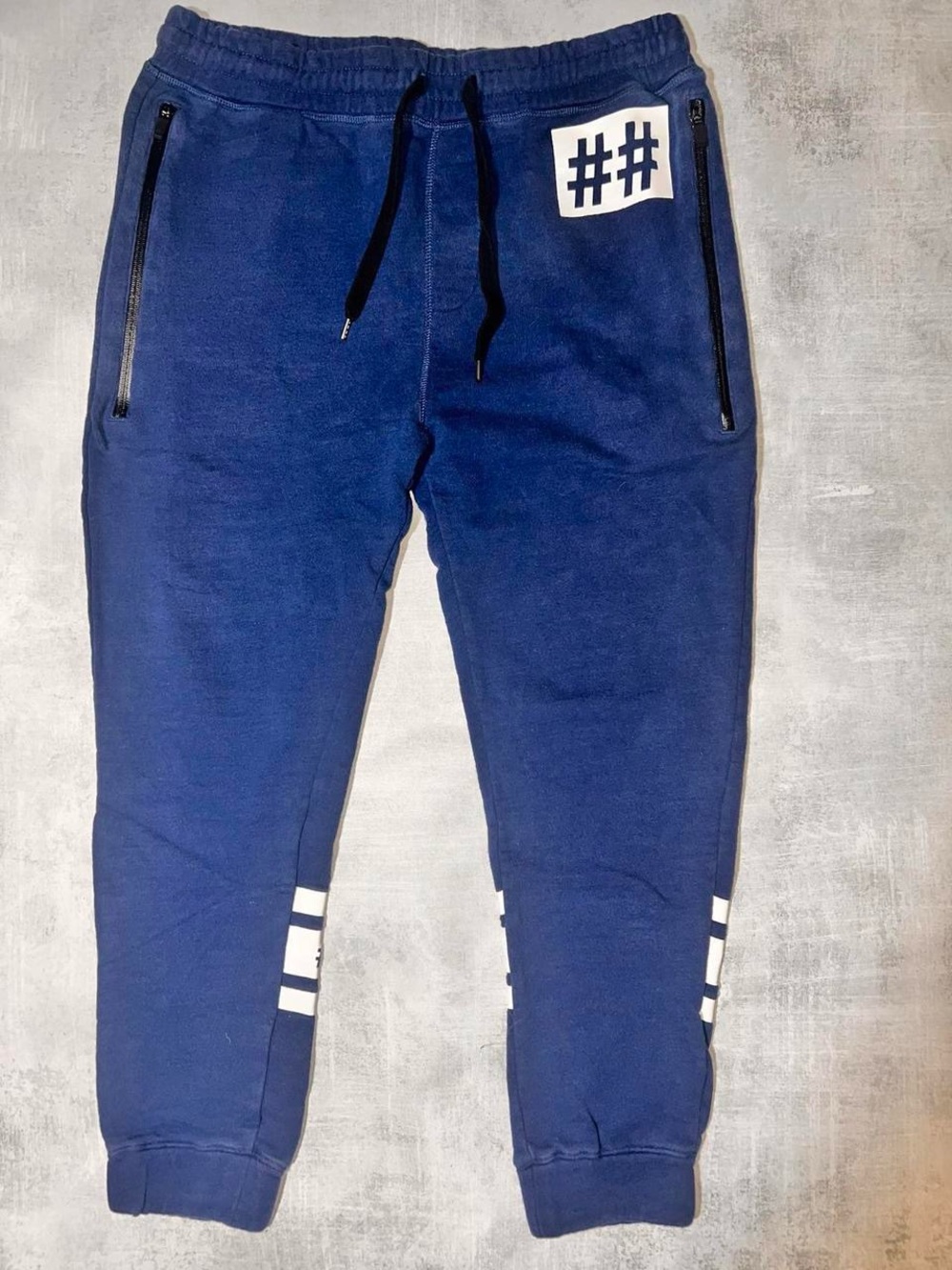 Been Trill Navy Navy Blue Jogger Pants with Hashtag Accent